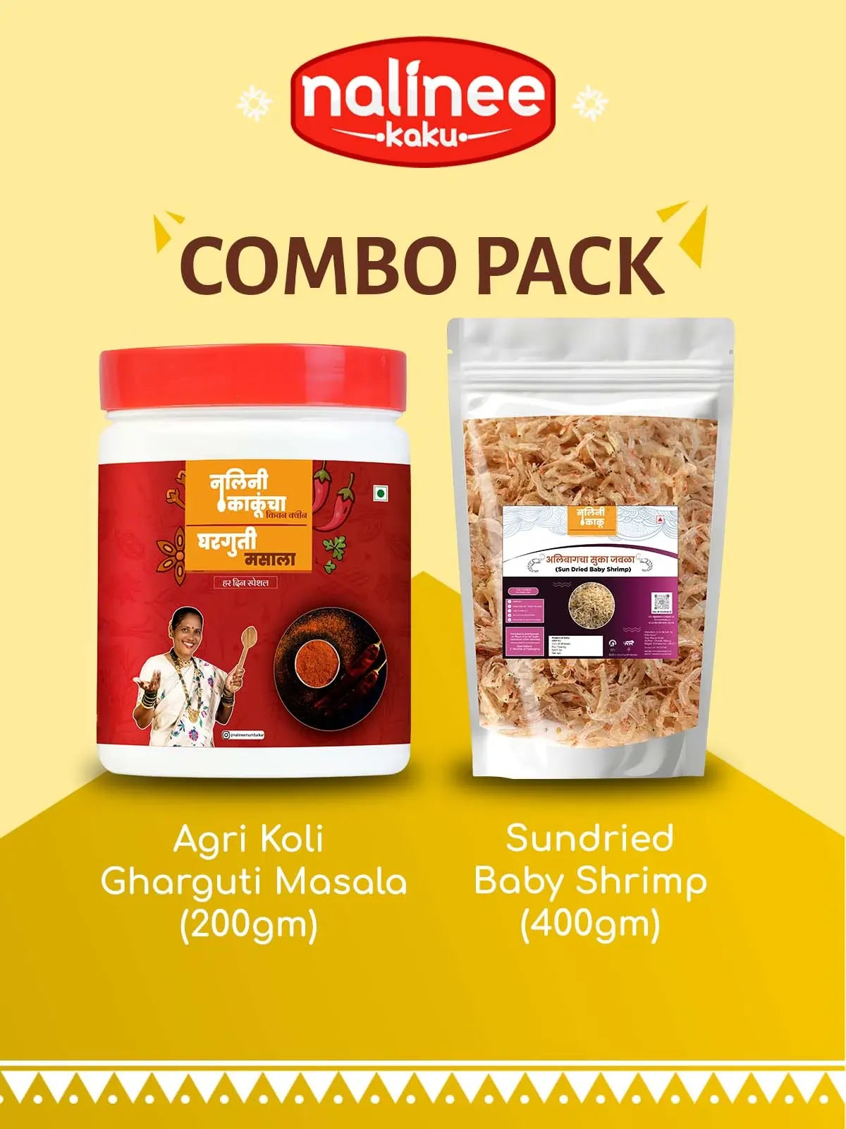 Nalinee Kaku's Gharguti Masala (200gms) & Sundried Baby Shrimp (400gms) Combo